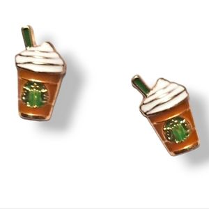Starbucks logo Frappuccino ☕️ studs  goldtone earrings